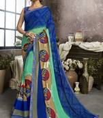 Blue printed georgette saree with blouse