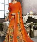 Orange printed georgette saree with blouse