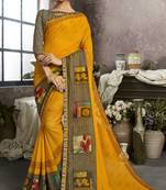 Mustard printed georgette saree with blouse