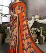Orange printed georgette saree with blouse