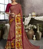 Red printed georgette saree with blouse