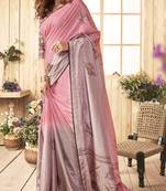 Pink printed chanderi silk saree with blouse
