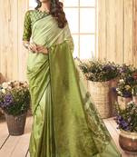 Green printed chanderi silk saree with blouse