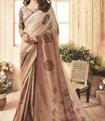 Beige printed chanderi silk saree with blouse