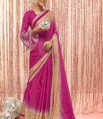 Pink printed chiffon saree with blouse