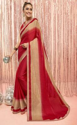 Red printed chiffon saree with blouse 1