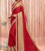 Red printed chiffon saree with blouse