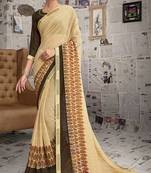 Light yellow printed georgette saree with blouse