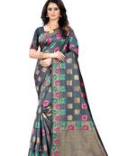 Grey woven banarasi cotton saree with blouse