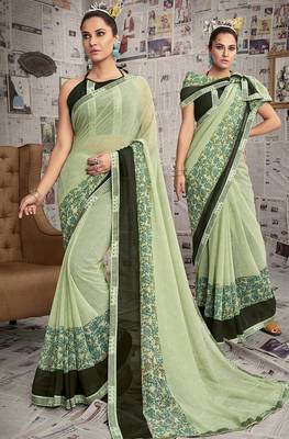 Light green printed georgette saree with blouse 1