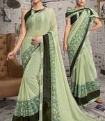 Light green printed georgette saree with blouse