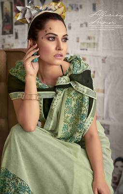 Light green printed georgette saree with blouse 2
