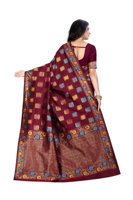 Maroon woven banarasi cotton saree with blouse 3