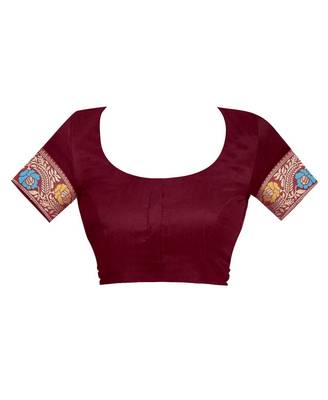 Maroon woven banarasi cotton saree with blouse 4