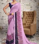 Pink printed georgette saree with blouse