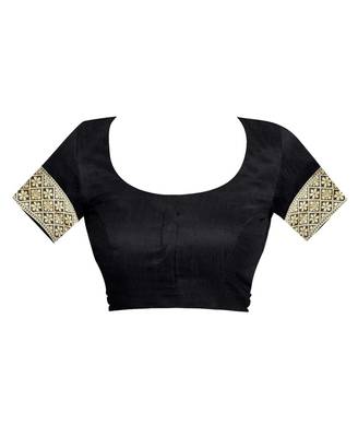 Black woven banarasi cotton saree with blouse 4