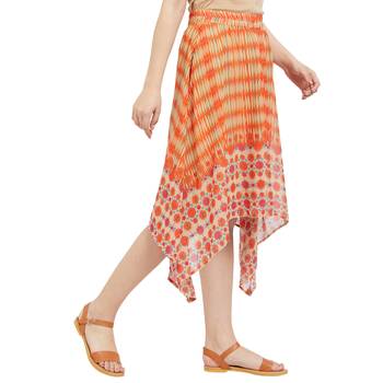 Orange Printed High Low Skirt 2