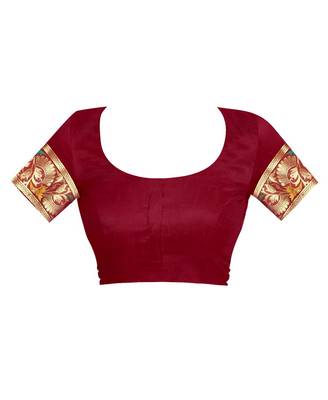 Maroon woven banarasi cotton saree with blouse 4