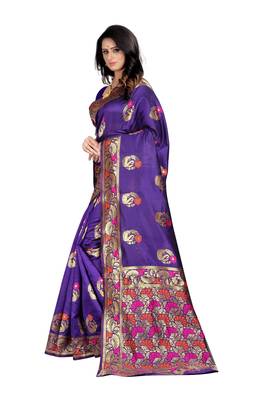 Purple woven banarasi cotton saree with blouse 2