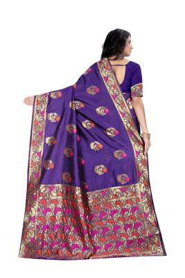 Purple woven banarasi cotton saree with blouse 3