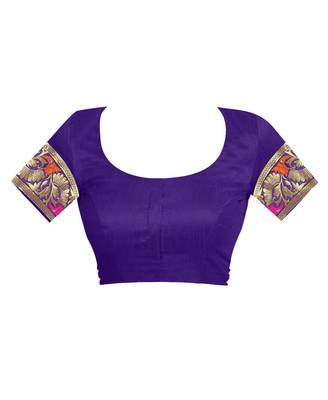 Purple woven banarasi cotton saree with blouse 4