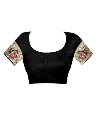 Black woven banarasi cotton saree with blouse 3
