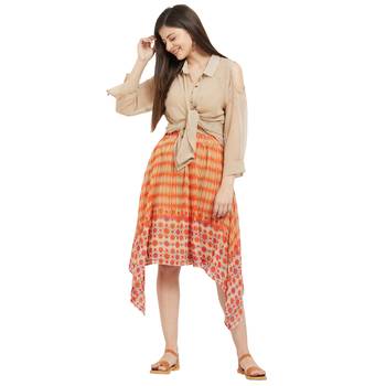 Orange Printed High Low Skirt 5
