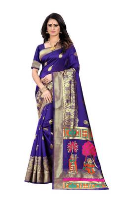 Purple woven banarasi cotton saree with blouse 1