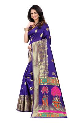 Purple woven banarasi cotton saree with blouse 2