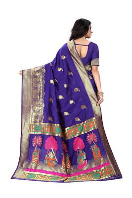 Purple woven banarasi cotton saree with blouse 3
