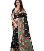Black woven banarasi cotton saree with blouse