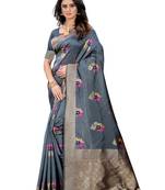 Grey woven banarasi cotton saree with blouse