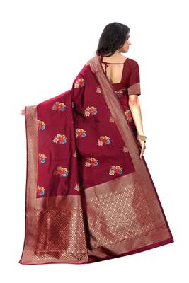 Maroon woven banarasi cotton saree with blouse 3