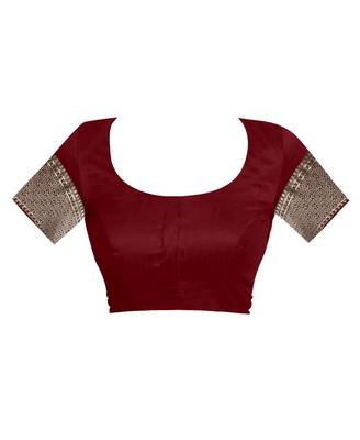 Maroon woven banarasi cotton saree with blouse 4
