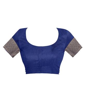 Navy blue woven banarasi cotton saree with blouse 4