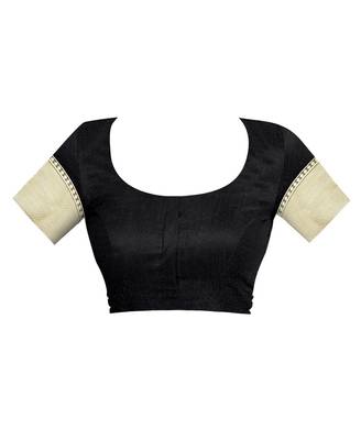 Black woven banarasi cotton saree with blouse 4