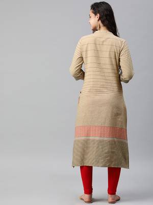 Beige woven cotton ethnic-kurtis 3