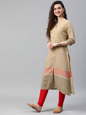 Beige woven cotton ethnic-kurtis 4