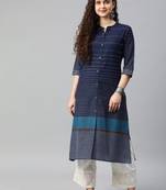 Navy-blue woven cotton ethnic-kurtis