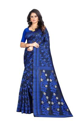 Blue woven banarasi cotton saree with blouse 1