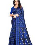 Blue woven banarasi cotton saree with blouse