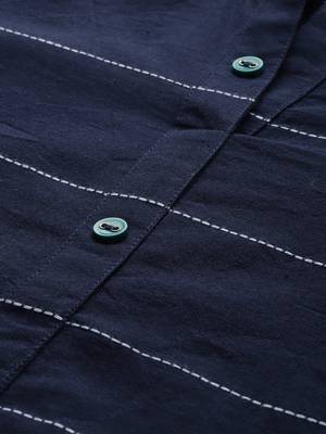 Navy-blue woven cotton ethnic-kurtis 2