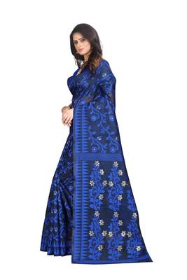 Blue woven banarasi cotton saree with blouse 2