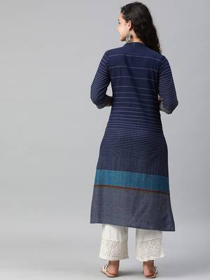 Navy-blue woven cotton ethnic-kurtis 3