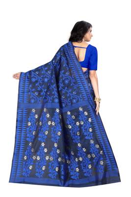 Blue woven banarasi cotton saree with blouse 3
