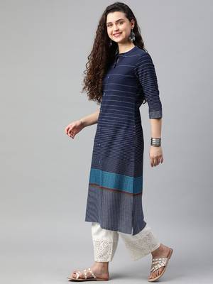 Navy-blue woven cotton ethnic-kurtis 4