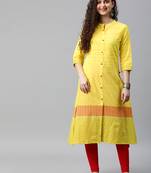 Yellow woven cotton ethnic-kurtis