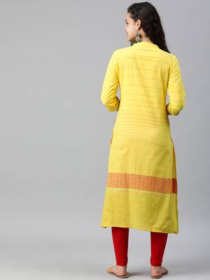 Yellow woven cotton ethnic-kurtis 3