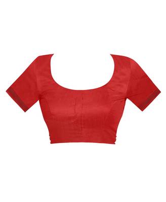 Red woven banarasi cotton saree with blouse 4