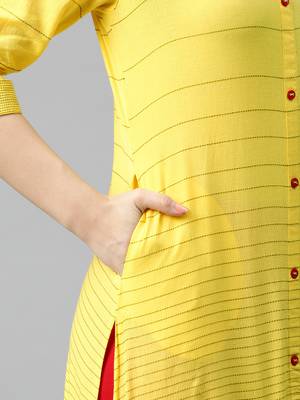 Yellow woven cotton ethnic-kurtis 5